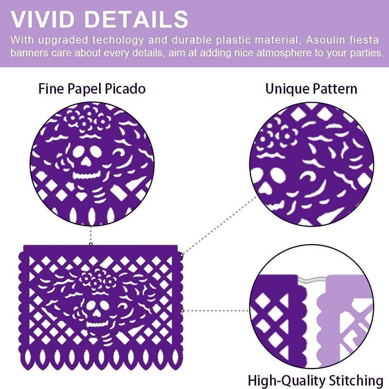 Asoulin 5PCS Mexican Party Decorations, 90FT Plastic Papel Picado Banner, Fiesta Party Decoration, Dia De Los Muertos, Day of The Dead Decorations, Cinco De Mayo Decor, Mexico Birthday Party Supplies - Image 3